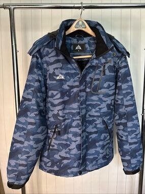 Moerdeng Blue Camo Ski Jacket with Detachable Hood